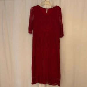 Daisies Elegant Burgundy Floral Lace Midi Dress, size M/L